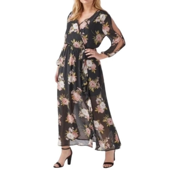 JustFab Floral Ruffle Front Maxi Dress Sz M